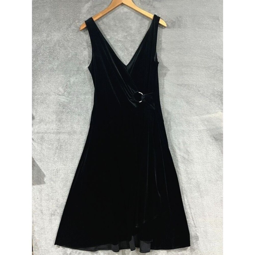 90s Vintage Y2K Connected Apparel Black Velvet Whimsigoth Sleeveless Dress Sz 12